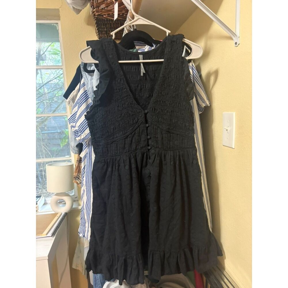 Anthropologie black textured smocked mini dress 🖤